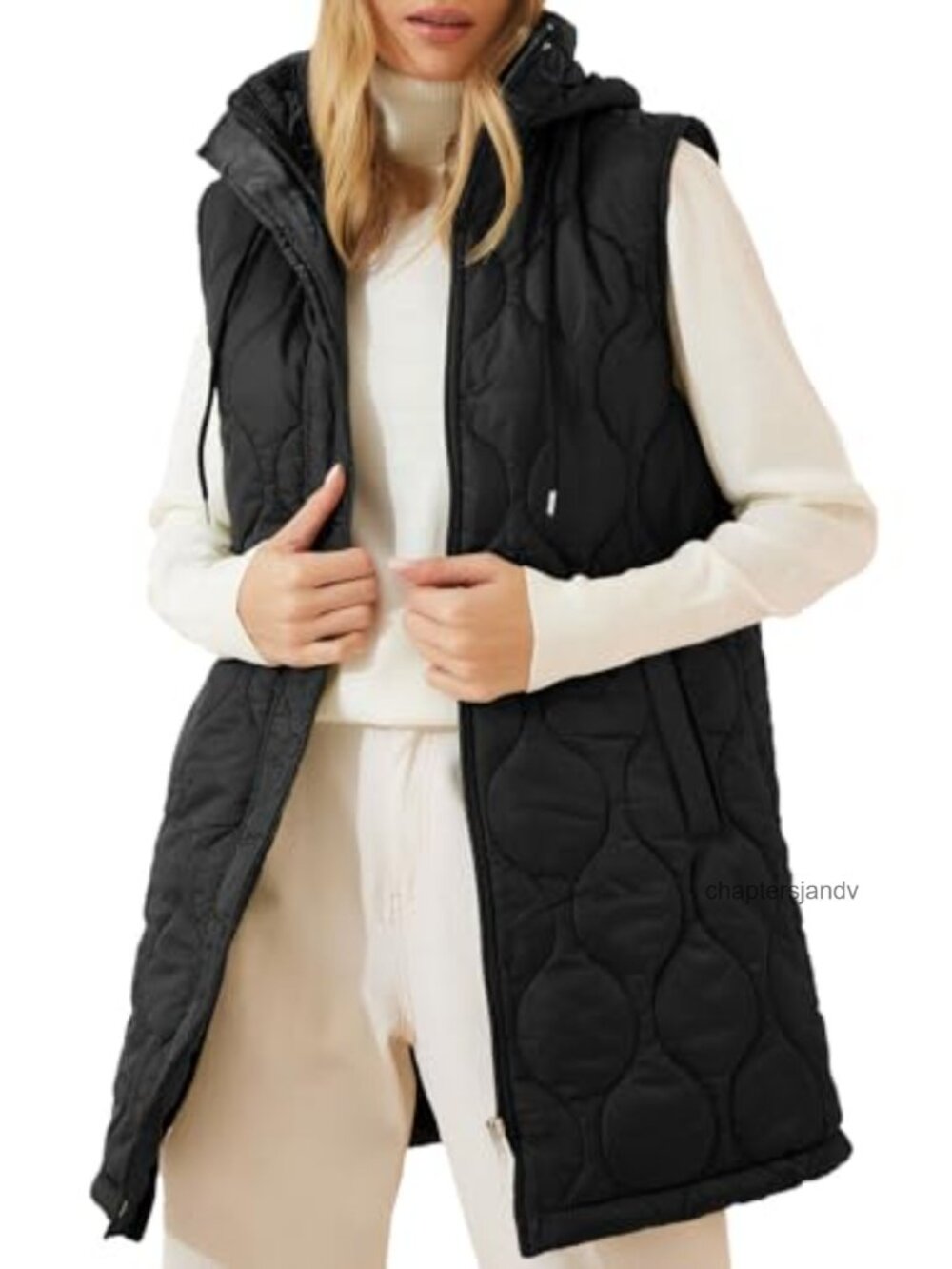 Womens Long Puffer Vest Hooded Quilted Sleeveless Zip Jacket